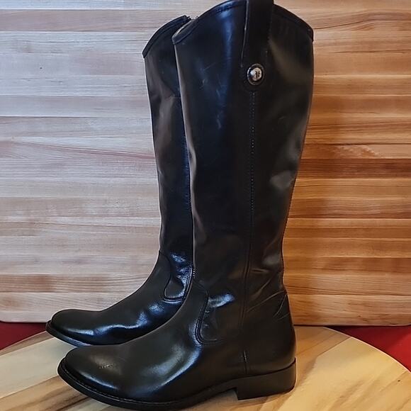 FRYE MELISSA BUTTON INSIDE ZIP  BLACK LEATHER RIDING BOOTS WOMAN SIZE 6B - Picture 1 of 16